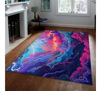 Area Rug 60x120 Washable Rug Neon Purple Blue Sky Floor Cover Foldable Thin Indoor Carpet Non Slip Mat for Bedroom Living Room Bathroom Abstract Storm Art Rugs Colorful Clouds Print Area Rugs