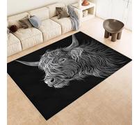 Area Rug 60x90 cm Faux Cashmere Comfortable Short Fleece 3D Cow Black Creative Printed Pattern Kitchen Rugs Non Slip Washable Stain-Resistant Ideal for Flats Reading Nooks Nursery Rooms Entryways