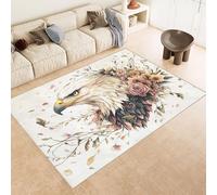 Area Rug 60x90 cm Faux Cashmere Comfortable Short Fleece 3D Eagle Flowers Yellow Leaves Print Kitchen Rugs Non Slip Washable Stain-Resistant Ideal for Flats Reading Nooks Nursery Rooms Entryways