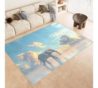 Area Rug 60x90 cm Faux Cashmere Comfortable Short Fleece 3D Elephant Clouds Stars Sky Print Kitchen Rugs Non Slip Washable Stain-Resistant Ideal for Flats Reading Nooks Nursery Rooms Entryways