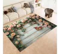Area Rug 60x90 cm Faux Cashmere Comfortable Short Fleece 3D Flowers Butterfly Leaves Print Pattern Kitchen Rugs Non Slip Washable Stain-Resistant Ideal for Flats Reading Nooks Nursery Rooms Entryways