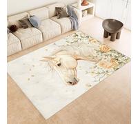 Area Rug 60x90 cm Faux Cashmere Comfortable Short Fleece 3D Horse Flowers Yellow Printed Pattern Kitchen Rugs Non Slip Washable Stain-Resistant Ideal for Flats Reading Nooks Nursery Rooms Entryways