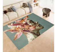 Area Rug 60x90 cm Faux Cashmere Comfortable Short Fleece 3D Human Face Flowers Printed Pattern Kitchen Rugs Non Slip Washable Stain-Resistant Ideal for Flats Reading Nooks Nursery Rooms Entryways