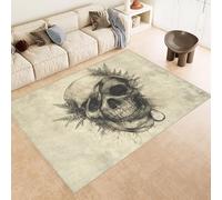 Area Rug 60x90 cm Faux Cashmere Comfortable Short Fleece 3D Skull Flower Abstract Printed Pattern Kitchen Rugs Non Slip Washable Stain-Resistant Ideal for Flats Reading Nooks Nursery Rooms Entryways