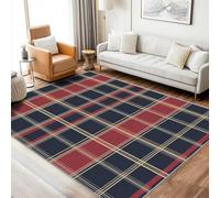 Area Rug 7x9 ft Washable Red Blue Checkered Carpet for Living Room & Bedroom NonSlip Gingham Floor Mat Farmhouse Home Decor Essential