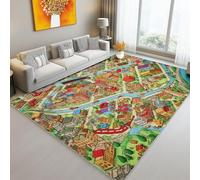 Area Rug, 80 x 150 cm/31.4 x 59 Inch Non-Slip Washable Rug, Ultra Soft Cartoon Cute City Map Print Low-Pile Indoor Door Mat Floor Colorful Carpet for Kitchen Bathroom