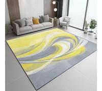 Area Rug 80 x 150 cm Non-Shedding Print Floor Carpet Machine Washable, Rugs for Living Room Non Slip Abstract Minimalist Vortex Carpet for Bedroom Dining Room, Yellow Gray