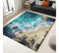 Area Rug 80 x 150 cm Washable Rugs for Living Room, Non Slip Soft Short Pile Bedroom Rug, Nature Ocean Waves Floor Carpet for Nursery Room Dining Room Decor Emerald Green
