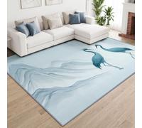 Area Rug 80x150cm, Teal Birds & Mountains Washable Indoor Carpet | Short Pile Soft Faux Wool Living Room Rug, Non Slip Ink Wash Oriental Zen Floor Mat for Bedroom Office Kitchen Decor