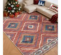 Area Rug 8x10 Rug Machine Washable Non-Slip Low Pile Print Pattern Western Rug for Living Room Bedroom Entryway Tribal Series -Red/Orange