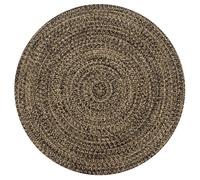 Area Rug 90 cm Black & Natural Braided Jute Cotton Handmade Soft Round Boho Mat