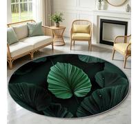 Area Rug 90 cm, Soft Washable Non-Slip Circle Mat, Low Pile Stain Resistant Modern Plants Sofa Round Rug, Green Leaf Carpet for Living Room Bedroom Kitchen Office Game Room Entryway Green