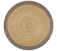 Area Rug 90cm Grey Braided 100% Jute Handmade Round Natural Center Dyed Edge UK