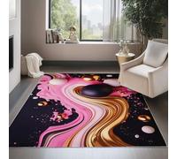 Area Rug Abstract 3D Waves Balls Patterned, Soft Machine Washable Pink Black Non Slip Low Pile Carpet for Living Room Bedroom Office Home Decor - 80 x 150 cm