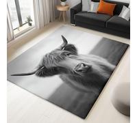 Area Rug Animal Highland Cow 60 x 90 cm Short Pile & Flannel Easy Care Rug, Black And White Anti-Skid Carpets Indoor Non Slip Mat for Living Room Bedroom Floor Runner
