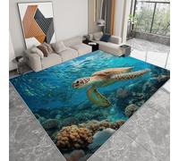 Area Rug Animal Sea Turtle Coral Reef 60 x 90 cm Short Pile & Flannel Easy Care Rug, Blue Anti-Skid Carpets Indoor Non Slip Mat for Living Room Bedroom Floor Runner
