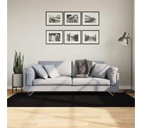 Area Rug Black 100x200 cm Short Pile 18mm Polyester Soft Washable Fluffy Indoor