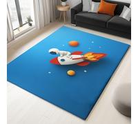 Area Rug Cartoon Astronaut Rocket Planet 180 x 240 cm Short Pile & Flannel Easy Care Rug, Blue Anti-Skid Carpets Indoor Non Slip Mat for Living Room Bedroom Floor Runner