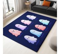 Area Rug Cartoon Ghost 120 x 180 cm Short Pile & Flannel Easy Care Rug, Navy Blue Anti-Skid Carpets Indoor Non Slip Mat, for Living Room Bedroom Floor Runner