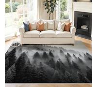 Area Rug Dreamy Black And White Pine Trees Mist Patterns Carpet Machine Washable Floor Carpet, Soft and Plush Mats for Living Room Bedroom Entryway Non-Slip Rug 60 x 110 cm, Natural Scenery