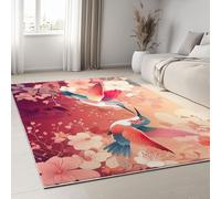 Area Rug Fantasy Birds Hummingbird Short Pile Non-Slip Non-Shedding Machine Washable Floor Carpet, Soft and Plush Mats for Living Room Bedroom 60 x 110 cm, Pink Red