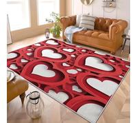 Area Rug Floor Mat for Living Room 120x180 cm 3d Romantic Heart Theme Soft Anti Slip Carpet Easy Clean Machine Washable Short Pile Red Rug for Bedroom Kitchen Kids Room Doormat