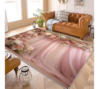 Area Rug Floor Mat for Living Room 60x90 cm Romantic Floral Theme Soft Anti Slip Carpet Easy Clean Machine Washable Short Pile Pink Rug for Bedroom Kitchen Kids Room Doormat