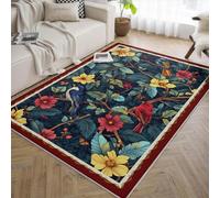 Area Rug Floral Living Room Rugs 120x180 Washable Large Navy Botanical William Morris Area Rugs Modern Soft Stain Resistant Indoor Rug Non Slip Carpet for Bedroom Nursery Playroom Dining Room Office
