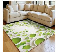 Area Rug for Bedroom & Living Room Spatial geometric circle Soft Short Pile Carpet Green Leaves Dining Room Rug