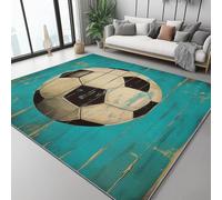 Area Rug for Living Room 140 x 200 cm, Colorful Soft & Comfortable Flannel Floor Rug, Retro Wood Grain Football Graffiti Print design, Non-Slip & Machine Washable Carpet for Bedroom, Office & Hallway