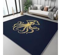 Area Rug for Living Room 140 x 200 cm, Yellow Dark Blue Soft & Comfortable Flannel Floor Rug, Simple Pirate Hat Octopus Print design, Non-Slip & Machine Washable Carpet for Bedroom, Office & Hallway