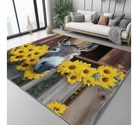 Area Rug for Living Room 160 x 230 cm, Colorful Soft & Comfortable Flannel Floor Rug, Close-Up Barn Daisy Donkey Print design, Non-Slip & Machine Washable Carpet for Bedroom, Office & Hallway