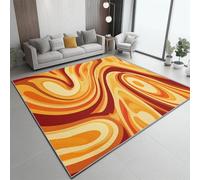 Area Rug for Living Room 60 x 90 cm, Orange Yellow Soft & Comfortable Flannel Floor Rug, Retro Abstract Swirl Texture Print design, Non-Slip & Machine Washable Carpet for Bedroom, Office & Hallway