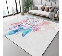 Area Rug for Living Room 80 x 150 cm, Blue Pink Soft & Comfortable Flannel Floor Rug, Dream Watercolor Dream Catcher Print design, Non-Slip & Machine Washable Carpet for Bedroom, Office & Hallway