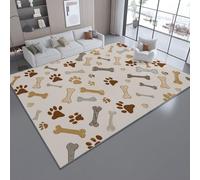 Area Rug for Living Room, 80 x 150 cm Machine Washable Brown Printed Area Rug Non-Slip, Super Soft Pets Paw Prints Bones Carpet for Dining Room Bedroom Home Décor