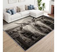 Area Rug for Living Room Distressed Animals Farm Ranch Non-shedding Non-slip, Black and White Highland Cow Machine Washable 80 x 150 cm for Living Room Bedroom Kitchen Office Kids Nursery room