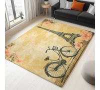 Area Rug for Living Room Eiffel Tower Bicycle Flowers 80x150cm Washable Area Rugs, Soft Short Pile Non Slip Carpet for Bedroom Kitchen Dining Room Home Decor Floor Mat