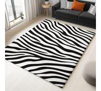Area Rug for Living Room - Machine Washable Soft Short Pile Rug for Bedroom Kitchen, Animal Abstract Zebra Stripe Carpets Stain Resistant, Hall Lounge Office Non Slip Carpet, Black White, 60 x 90 CM