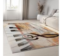 Area Rug for Living Room Modern Musical Notes Piano Keys Print Large Short Pile Rug for Bedroom Machine Washable Carpet for Kitchen with Durable Anti-slip TPR Backing Non Shedding, 80 x 150 cm, Brown