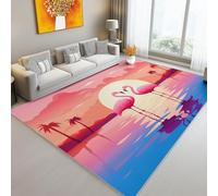 Area Rug for Living Room, Nature Landscape Sunset Animal Flamingo theme Soft Anti-slip Low Pile Rugs for Bedroom Living Room Kitchen, Pink rectangle Bedroom Decor Carpet Mat 63" x 91" (160 x 230 cm)