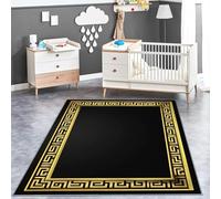 Area rug Fretwork pattern gold border Runner Rugs for Hallway Soft Touch 180 x 250 cm Rug for Living Room Bedroom Kitchen - Pet & Child Friendly - Stain Resistant Gold and black