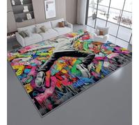Area Rug Graffiti Portraits Street Art Printed Mats Low Pile Soft Rugs, 120 x 170 cm Non-Slip Carpet for Home Office Living Room Bedroom Dining Room, Colorful