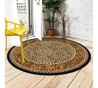 Area Rug, Leopard Print In Brown And Yellow, Brown, Round Diameter 180 cm, Large Area Rugs Decor Indoor Living Room or Outdoor Patio,