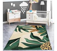 Area rug Living Room 90 x 150 cm Soft Touch Premium Quality Jungle leaf with leopard print Pattern Area for Bedroom Dining Room- Non Slip Rug Printed Lounge Green and yellow