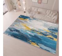 Area Rug Living Room Dining Floor 140 x 200 cm Carpets, Blue Gray Flannel Rug Easy Care Not Easy to Fade, Simple Reality Graffiti Printing Non-slip Washable Non Shedding Office Decorative