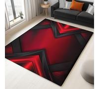 Area Rug Living Room Dining Floor 140 x 200 cm Carpets, Red Black Flannel Rug Easy Care Not Easy to Fade, Modern Technological Lines Printing Non-slip Washable Non Shedding Office Decorative