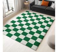 Area Rug Living Room Dining Floor 60 x 90 cm Carpets, Green White Flannel Rug Easy Care Not Easy to Fade, Simple Grid Geometry Printing Non-slip Washable Non Shedding Office Decorative