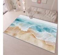 Area Rug Living Room Dining Floor 80 x 150 cm Carpets, Blue Yellow Flannel Rug Easy Care Not Easy to Fade, Simple Beach Ocean Printing Non-slip Washable Non Shedding Office Decorative