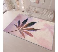 Area Rug Living Room Dining Floor 80 x 150 cm Carpets, Pink Flannel Rug Easy Care Not Easy to Fade, Simple Plant Marijuana Leaf Printing Non-slip Washable Non Shedding Office Decorative