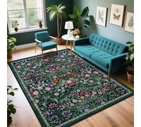 Area Rug Living Room Rugs: 5x7 Washable Rug Vintage Soft Boho Floral Non-Slip Carpet Indoor Floor Stain Resistant Large Thin Carpets for Bedroom Dining Room Farmhouse Nursery Home Office Dark Green